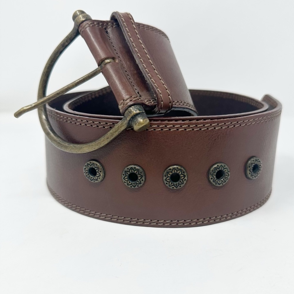 Brown Leather Belt with Brass Buckle